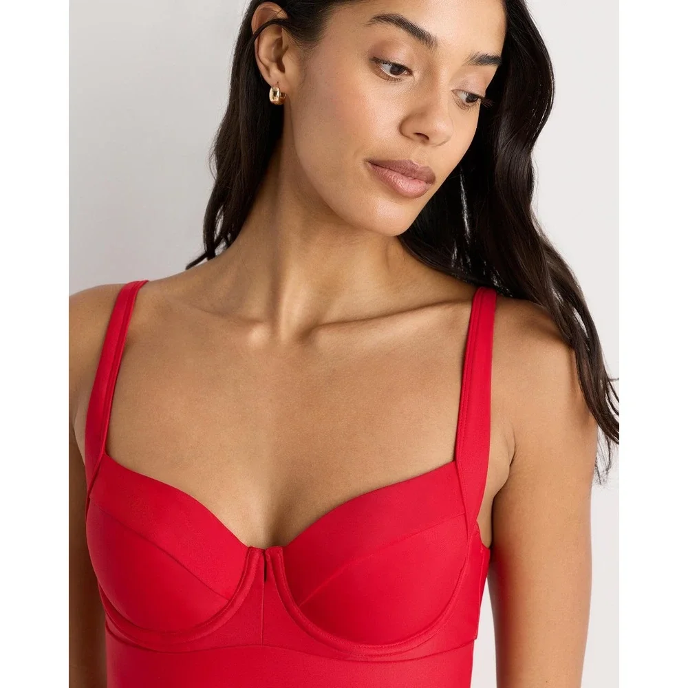 Quince Red Italian Underwire One-Piece Swimsuit S Adjustable Straps